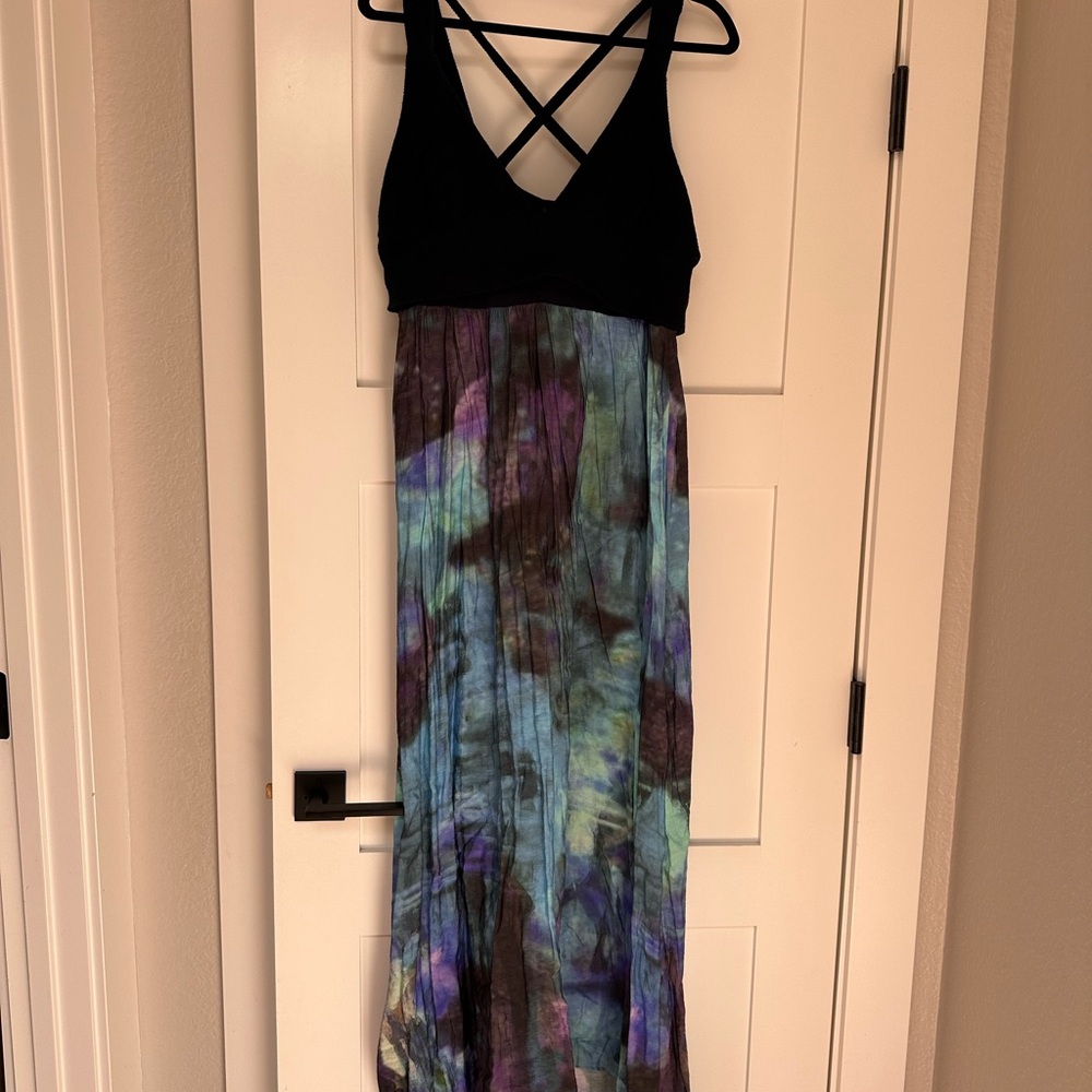 Anthropologie Black and Blue Sleeveless Maxi Dress
